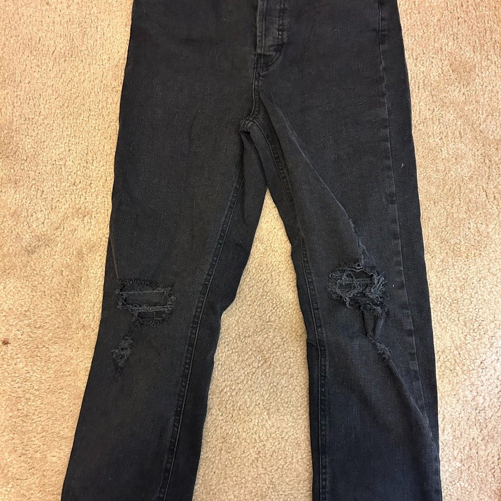 Black Ripped Straight Leg Jeans